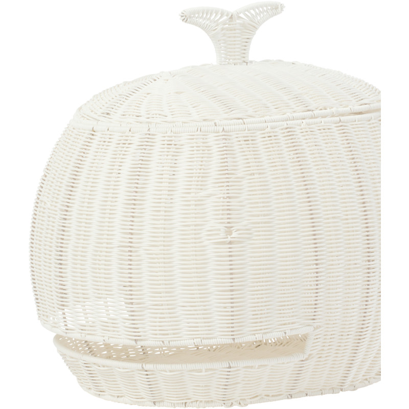 Panier de rangement bord de mer Baleine 90 cm Rotin synthétique Blanc Tressé Métal Cetara 