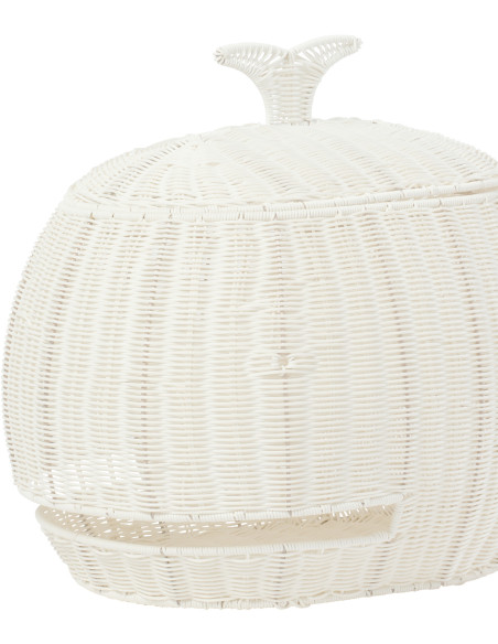 Panier de rangement bord de mer Baleine 90 cm Rotin synthétique Blanc Tressé Métal Cetara 