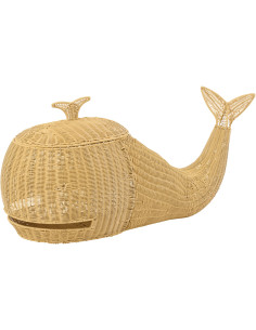 Panier de rangement bord de mer Baleine 90 cm Rotin synthétique Naturel Tressé Métal Cetara 