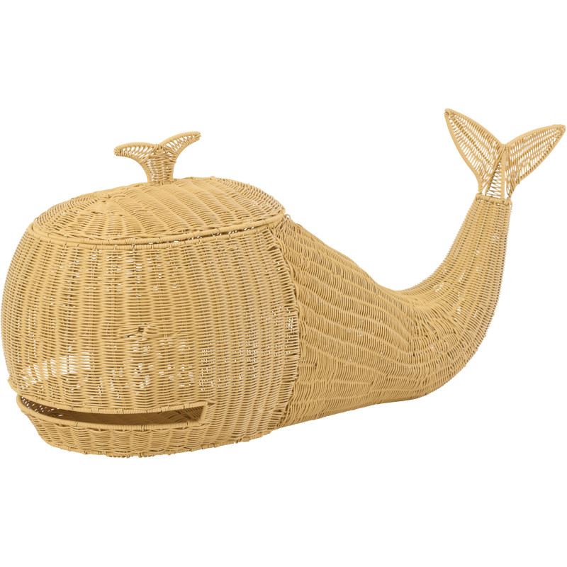 Panier de rangement bord de mer Baleine 90 cm Rotin synthétique Naturel Tressé Métal Cetara 