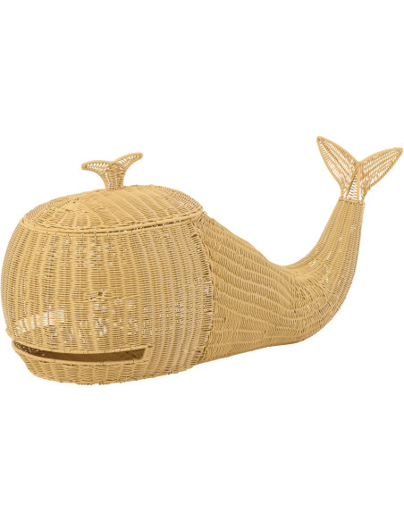 Panier de rangement bord de mer Baleine 90 cm Rotin synthétique Naturel Tressé Métal Cetara 
