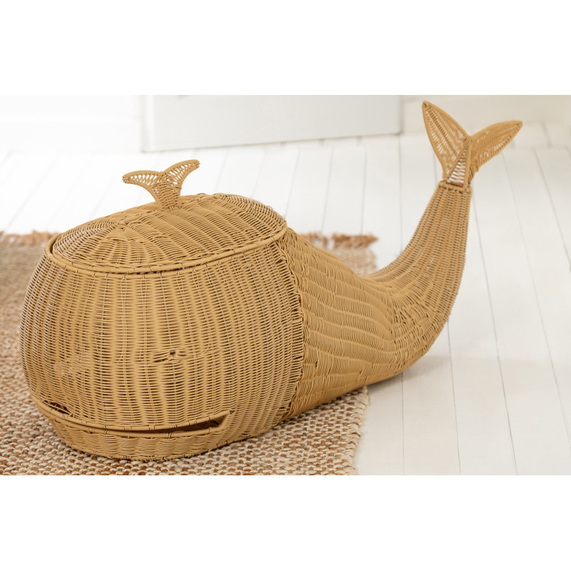 Panier de rangement bord de mer Baleine 90 cm Rotin synthétique Naturel Tressé Métal Cetara 