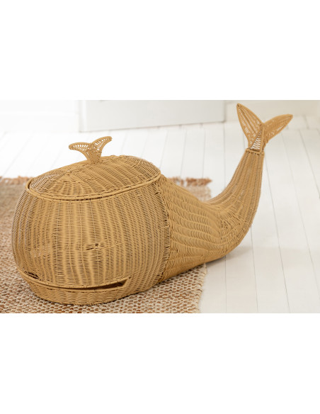 Panier de rangement bord de mer Baleine 90 cm Rotin synthétique Naturel Tressé Métal Cetara 