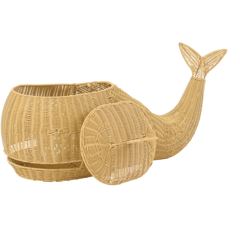Panier de rangement bord de mer Baleine 90 cm Rotin synthétique Naturel Tressé Métal Cetara 