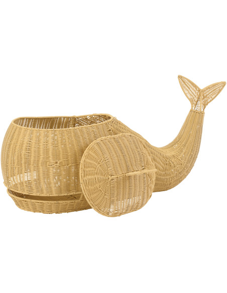 Panier de rangement bord de mer Baleine 90 cm Rotin synthétique Naturel Tressé Métal Cetara 