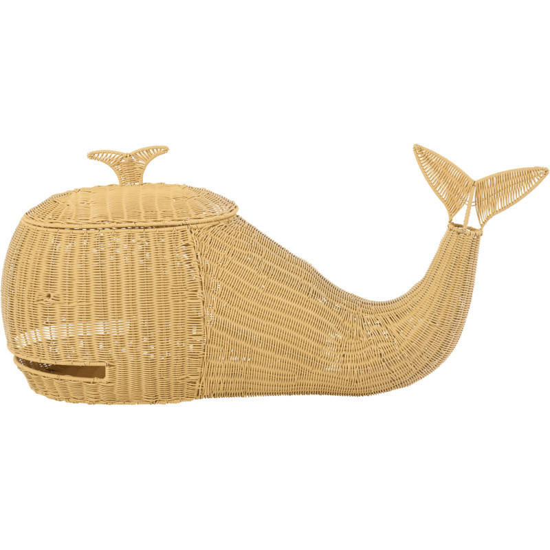 Panier de rangement bord de mer Baleine 90 cm Rotin synthétique Naturel Tressé Métal Cetara 