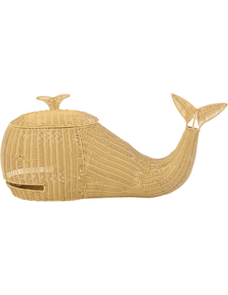 Panier de rangement bord de mer Baleine 90 cm Rotin synthétique Naturel Tressé Métal Cetara 