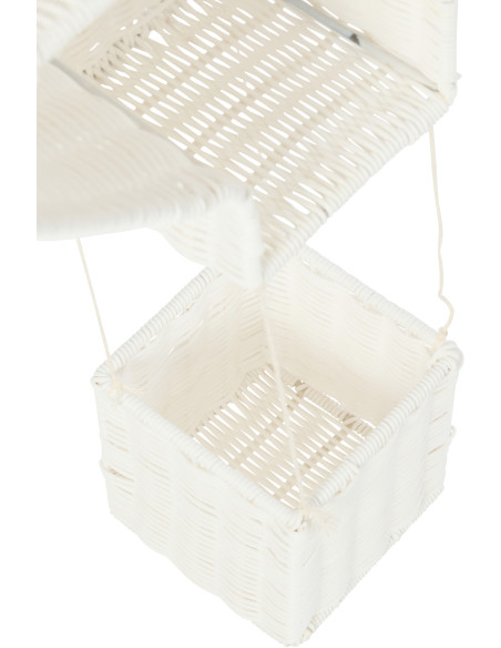 Étagère murale originale Montgolfière 2 niveaux Rotin synthétique Blanc Tressé Métal Aéria 
