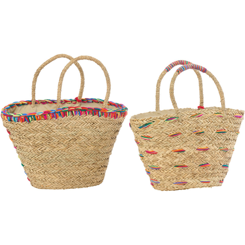 Lot de 2 Paniers bohème chic Jonc de mer Naturel Tressé Motif lignes Kalimba 