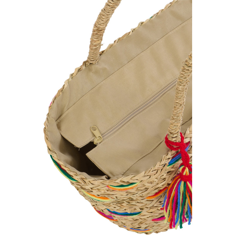 Lot de 2 Paniers bohème chic Jonc de mer Naturel Tressé Motif lignes Kalimba 