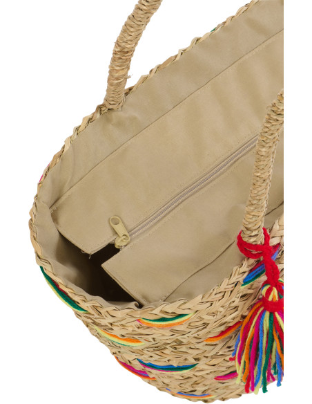 Lot de 2 Paniers bohème chic Jonc de mer Naturel Tressé Motif lignes Kalimba 