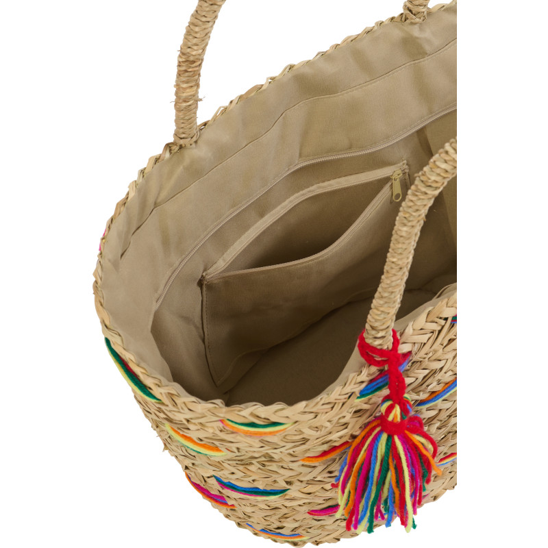 Lot de 2 Paniers bohème chic Jonc de mer Naturel Tressé Motif lignes Kalimba 