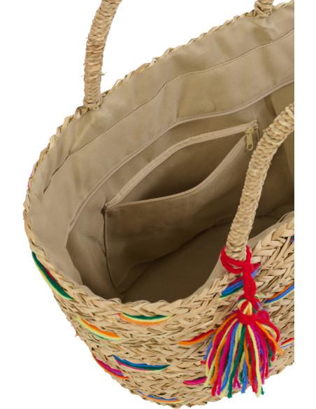 Lot de 2 Paniers bohème chic Jonc de mer Naturel Tressé Motif lignes Kalimba 