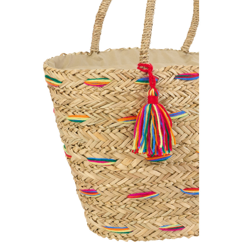 Lot de 2 Paniers bohème chic Jonc de mer Naturel Tressé Motif lignes Kalimba 