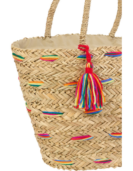 Lot de 2 Paniers bohème chic Jonc de mer Naturel Tressé Motif lignes Kalimba 