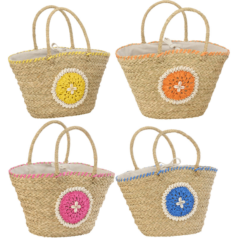 Lot de 4 Paniers bohème chic Jonc de mer Naturel Tressé Coquillages Azoria 