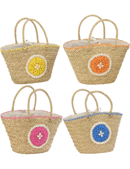 Lot de 4 Paniers bohème chic Jonc de mer Naturel Tressé Coquillages Azoria 