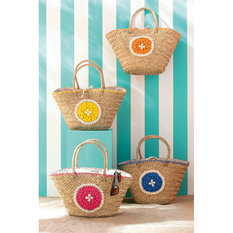 Lot de 4 Paniers bohème chic Jonc de mer Naturel Tressé Coquillages Azoria 