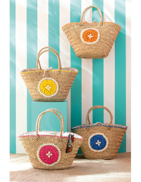 Lot de 4 Paniers bohème chic Jonc de mer Naturel Tressé Coquillages Azoria 