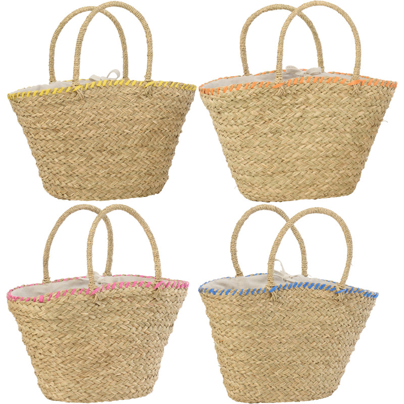 Lot de 4 Paniers bohème chic Jonc de mer Naturel Tressé Coquillages Azoria 