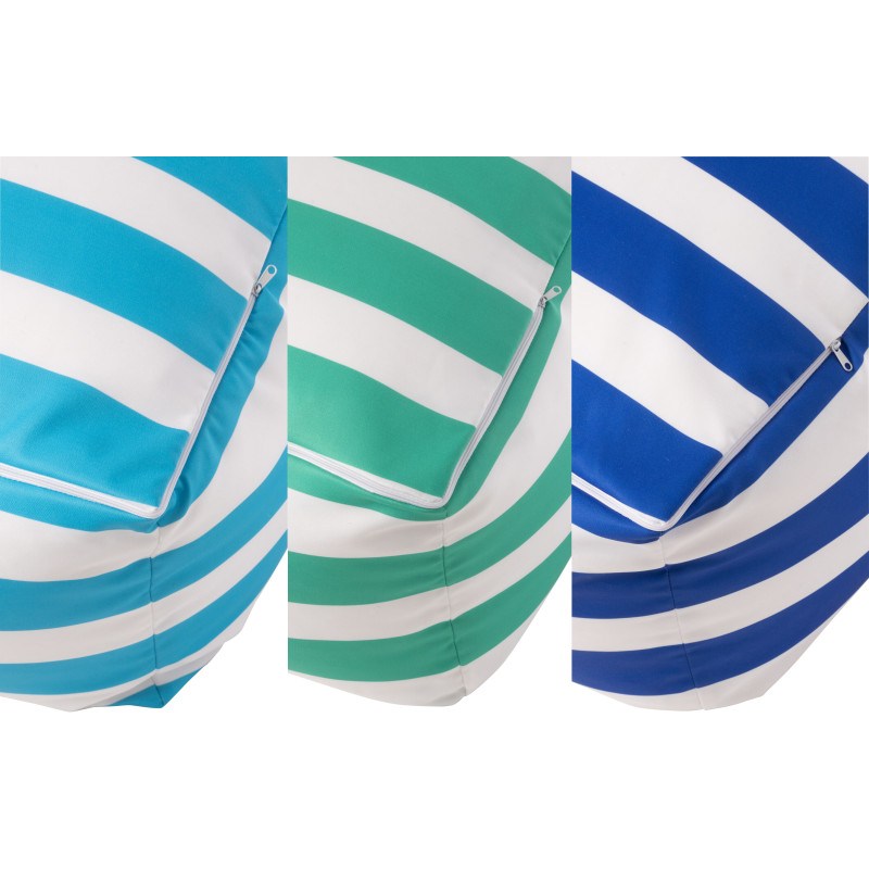 Lot de 3 poufs extérieurs bord de mer Carré 45 cm Tissu Azur Vert Bleu Blanc Motif rayures Playana 