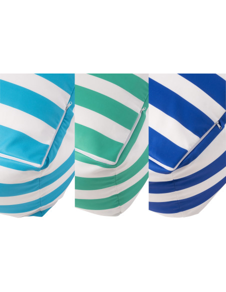 Lot de 3 poufs extérieurs bord de mer Carré 45 cm Tissu Azur Vert Bleu Blanc Motif rayures Playana 