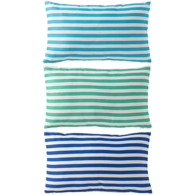 Lot de 3 Coussins extérieurs bord de mer Rectangulaire 50x30 Tissu Azur Vert Bleu Blanc Motif rayures Playana 
