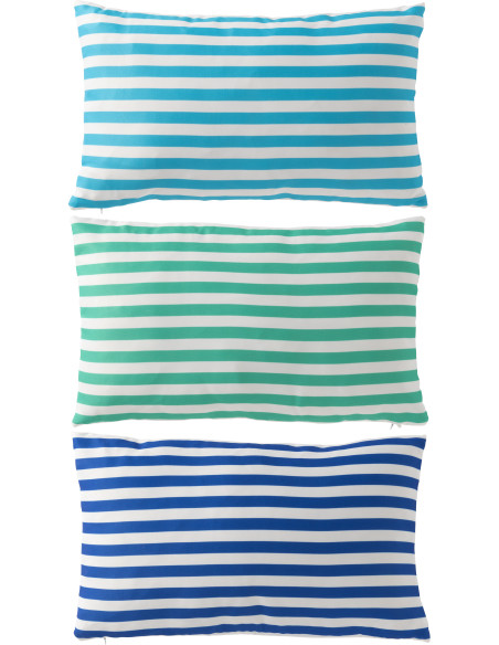 Lot de 3 Coussins extérieurs bord de mer Rectangulaire 50x30 Tissu Azur Vert Bleu Blanc Motif rayures Playana 