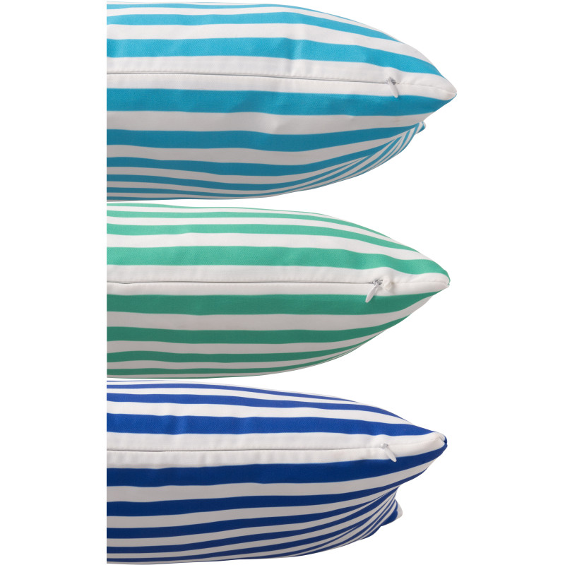 Lot de 3 Coussins extérieurs bord de mer Rectangulaire 50x30 Tissu Azur Vert Bleu Blanc Motif rayures Playana 