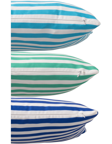 Lot de 3 Coussins extérieurs bord de mer Rectangulaire 50x30 Tissu Azur Vert Bleu Blanc Motif rayures Playana 