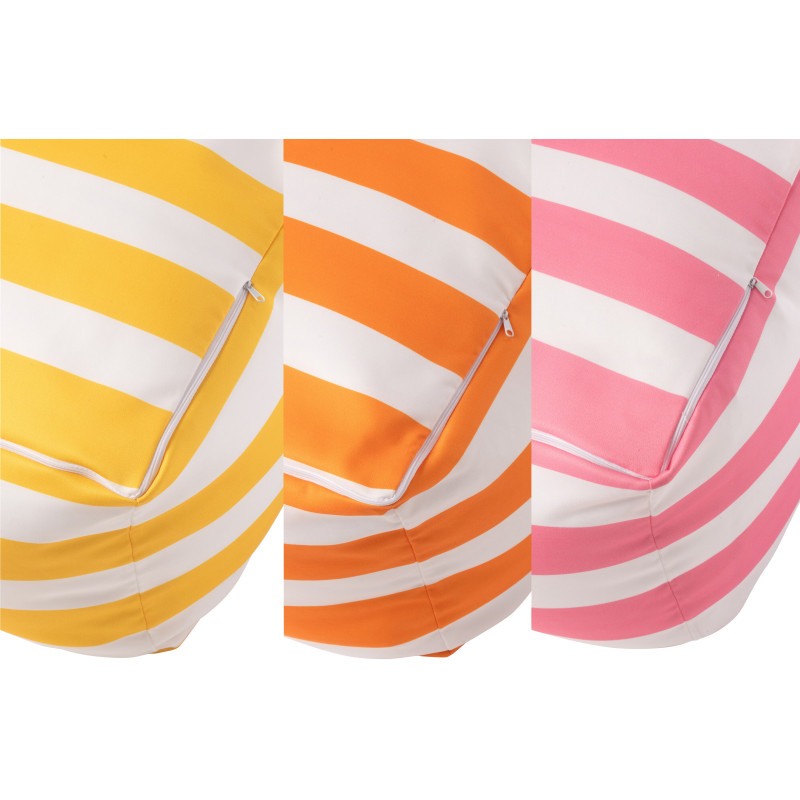 Lot de 3 poufs extérieurs bord de mer Carré 45 cm Tissu Jaune Orange Rose Blanc Motif rayures Playana 