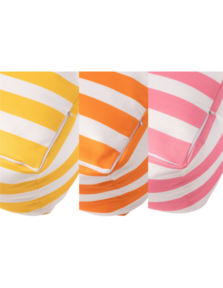 Lot de 3 poufs extérieurs bord de mer Carré 45 cm Tissu Jaune Orange Rose Blanc Motif rayures Playana 
