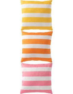 Lot de 3 Coussins extérieurs bord de mer Carré 45x45 Tissu Jaune Orange Rose Blanc Motif rayures Playana 