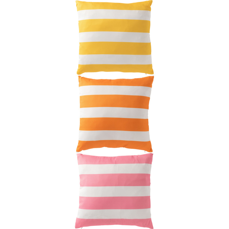 Lot de 3 Coussins extérieurs bord de mer Carré 45x45 Tissu Jaune Orange Rose Blanc Motif rayures Playana 
