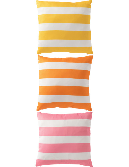 Lot de 3 Coussins extérieurs bord de mer Carré 45x45 Tissu Jaune Orange Rose Blanc Motif rayures Playana 