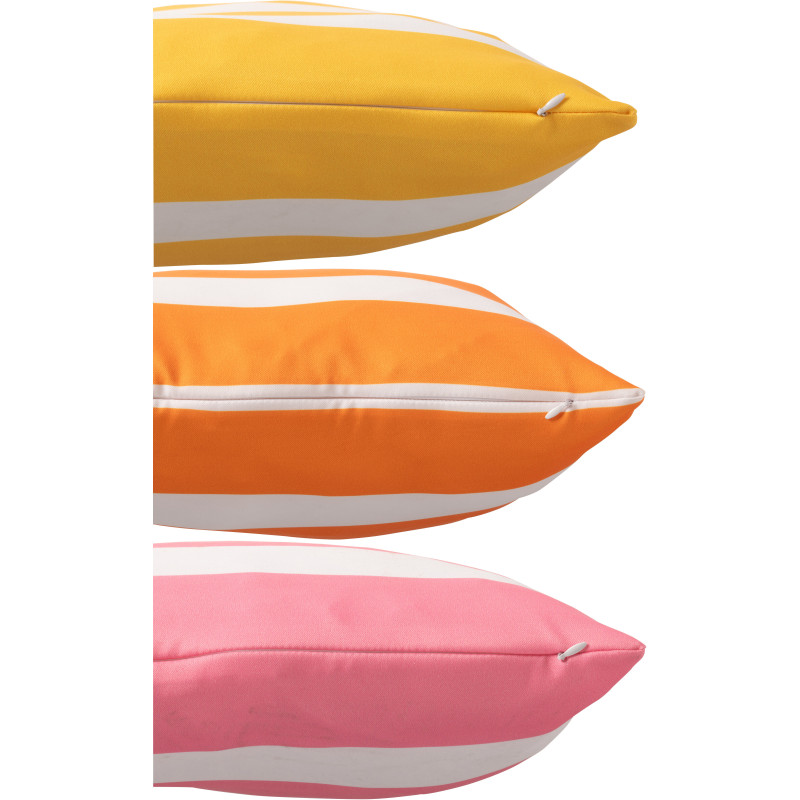 Lot de 3 Coussins extérieurs bord de mer Carré 45x45 Tissu Jaune Orange Rose Blanc Motif rayures Playana 