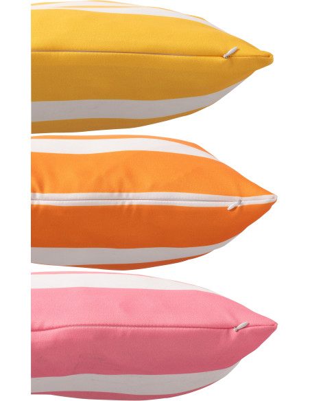 Lot de 3 Coussins extérieurs bord de mer Carré 45x45 Tissu Jaune Orange Rose Blanc Motif rayures Playana 