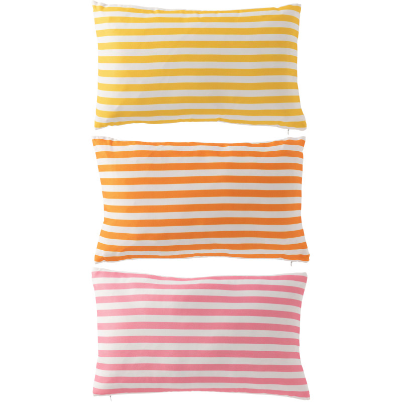 Lot de 3 Coussins extérieurs bord de mer Rectangulaire 50x30 Tissu Jaune Orange Rose Blanc Motif rayures Playana 