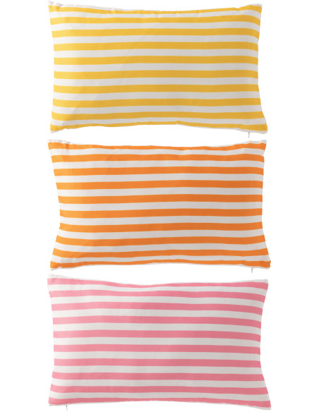 Lot de 3 Coussins extérieurs bord de mer Rectangulaire 50x30 Tissu Jaune Orange Rose Blanc Motif rayures Playana 