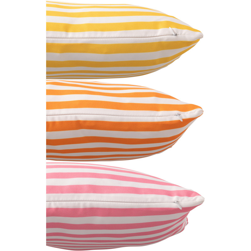 Lot de 3 Coussins extérieurs bord de mer Rectangulaire 50x30 Tissu Jaune Orange Rose Blanc Motif rayures Playana 