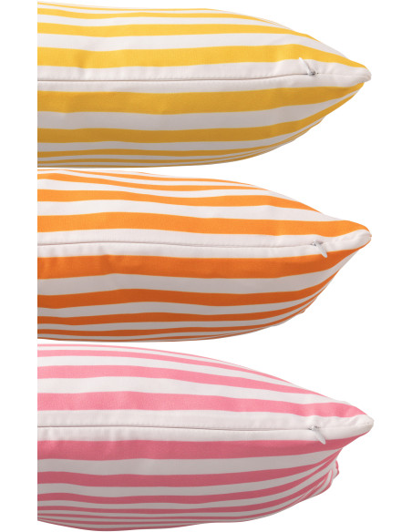 Lot de 3 Coussins extérieurs bord de mer Rectangulaire 50x30 Tissu Jaune Orange Rose Blanc Motif rayures Playana 