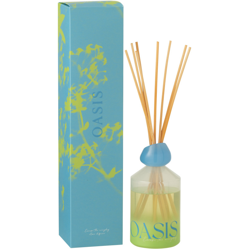 Diffuseur de parfum à bâtonnets Mélange boisé Spring Ivy & Néroli 450 ml Verre Bleu Vert Oasis 