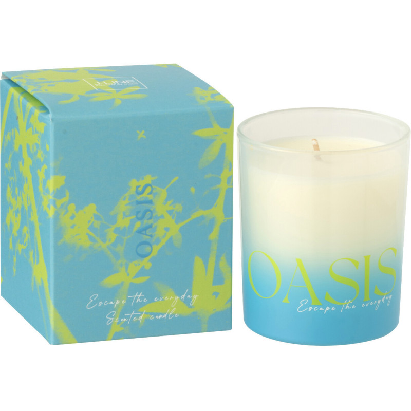 Bougie parfumée Mélange boisé Spring Ivy & Néroli 20 H Verre Bleu Vert Oasis 
