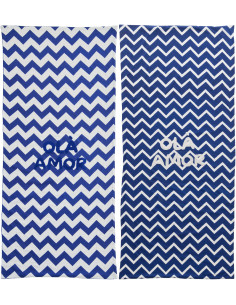 Lot de 2 Serviette de plage style méditerrannéen 80x180 Coton Bleu foncé Blanc Motif zigzag Ola Amor 