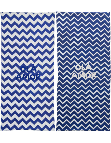 Lot de 2 Serviette de plage style méditerrannéen 80x180 Coton Bleu foncé Blanc Motif zigzag Ola Amor 