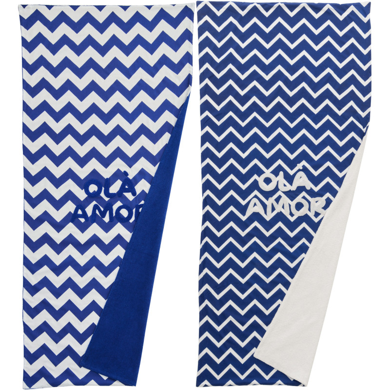 Lot de 2 Serviette de plage style méditerrannéen 80x180 Coton Bleu foncé Blanc Motif zigzag Ola Amor 