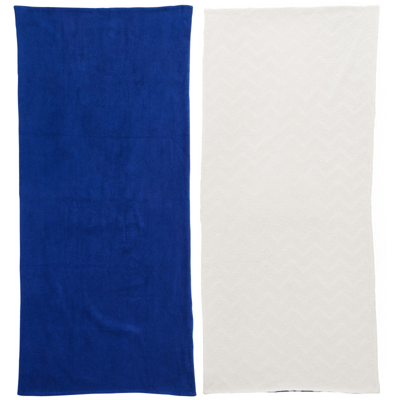 Lot de 2 Serviette de plage style méditerrannéen 80x180 Coton Bleu foncé Blanc Motif zigzag Ola Amor 