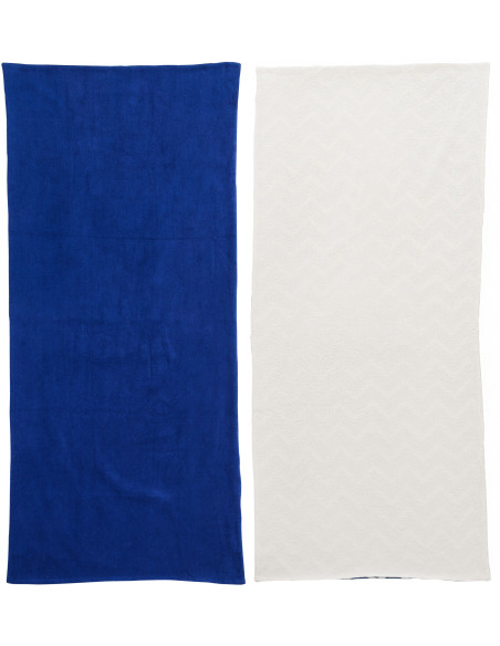 Lot de 2 Serviette de plage style méditerrannéen 80x180 Coton Bleu foncé Blanc Motif zigzag Ola Amor 