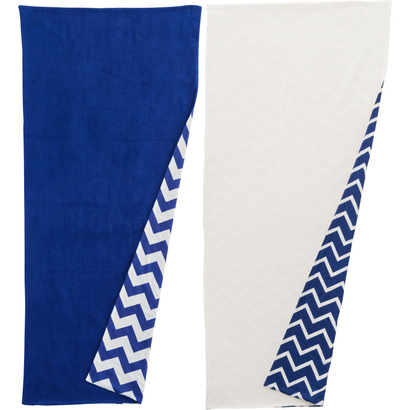 Lot de 2 Serviette de plage style méditerrannéen 80x180 Coton Bleu foncé Blanc Motif zigzag Ola Amor 