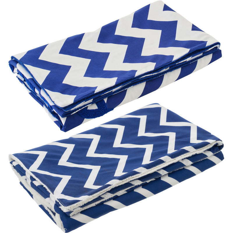 Lot de 2 Serviette de plage style méditerrannéen 80x180 Coton Bleu foncé Blanc Motif zigzag Ola Amor 